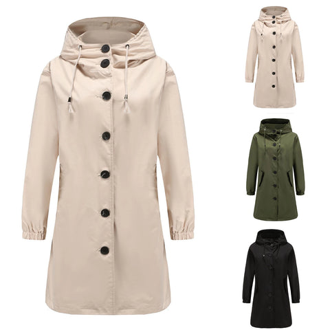 Damen Trenchcoat Lang Grau Atmungsaktiv Mit Kapuze 4