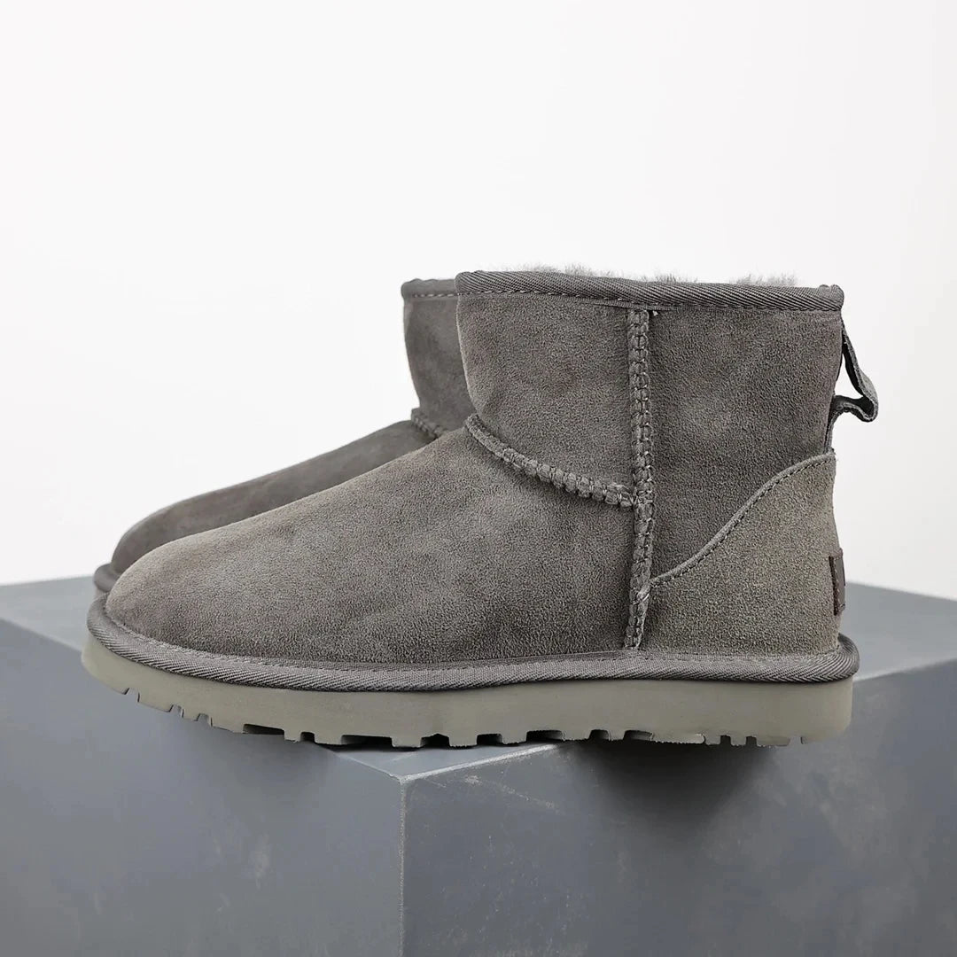 Damen Ultra Mini Plateaustiefel – Gemütliche graue Stiefeletten mit warmem Fellfutter für den Winter 0