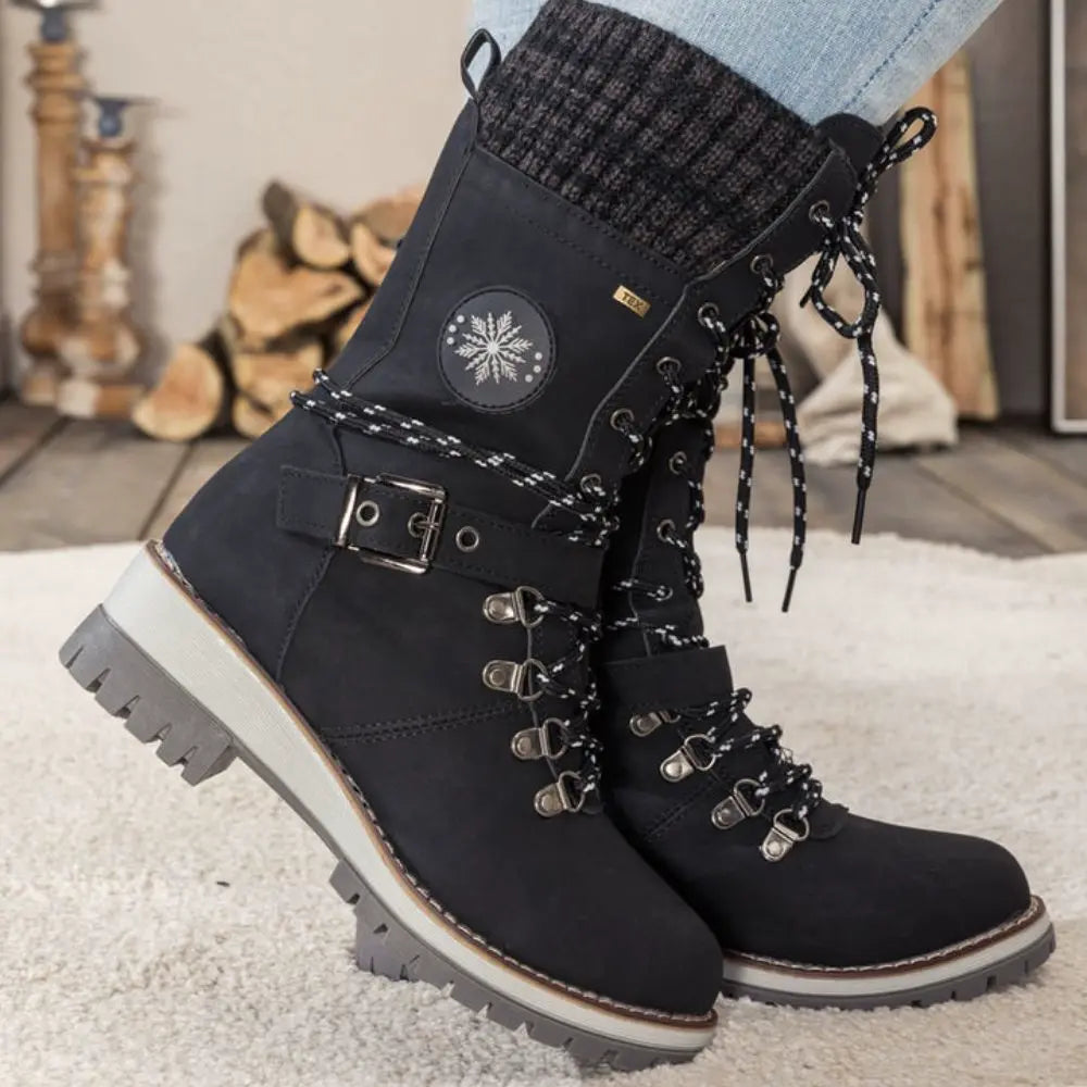 Damen Winterstiefel mit Gestrickter Manschette und Anti-Rutsch-Sohle – Warme Winterschuhe für Stil und Komfort 1