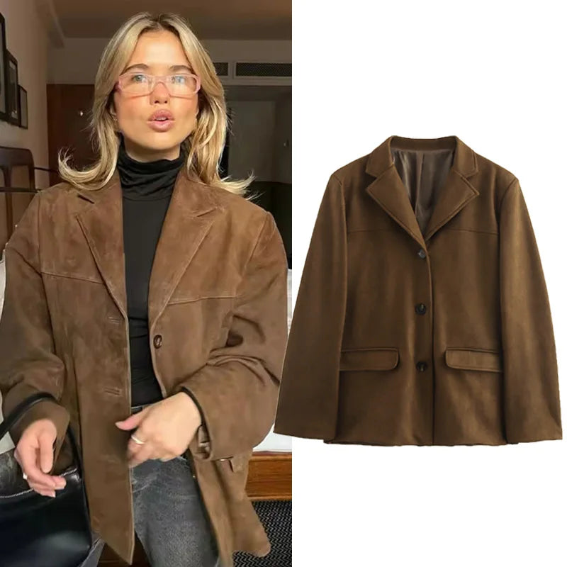 Damenjacke aus Wildleder – Vintage Braune Demi-Saison Jacke für Herbst und Winter 0