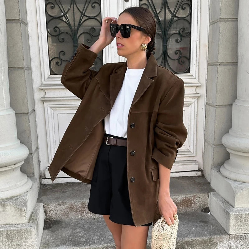 Damenjacke aus Wildleder – Vintage Braune Demi-Saison Jacke für Herbst und Winter 2