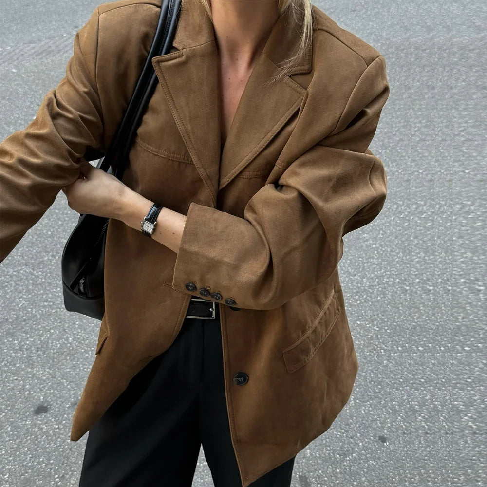 Damenjacke aus Wildleder – Vintage Braune Demi-Saison Jacke für Herbst und Winter 4