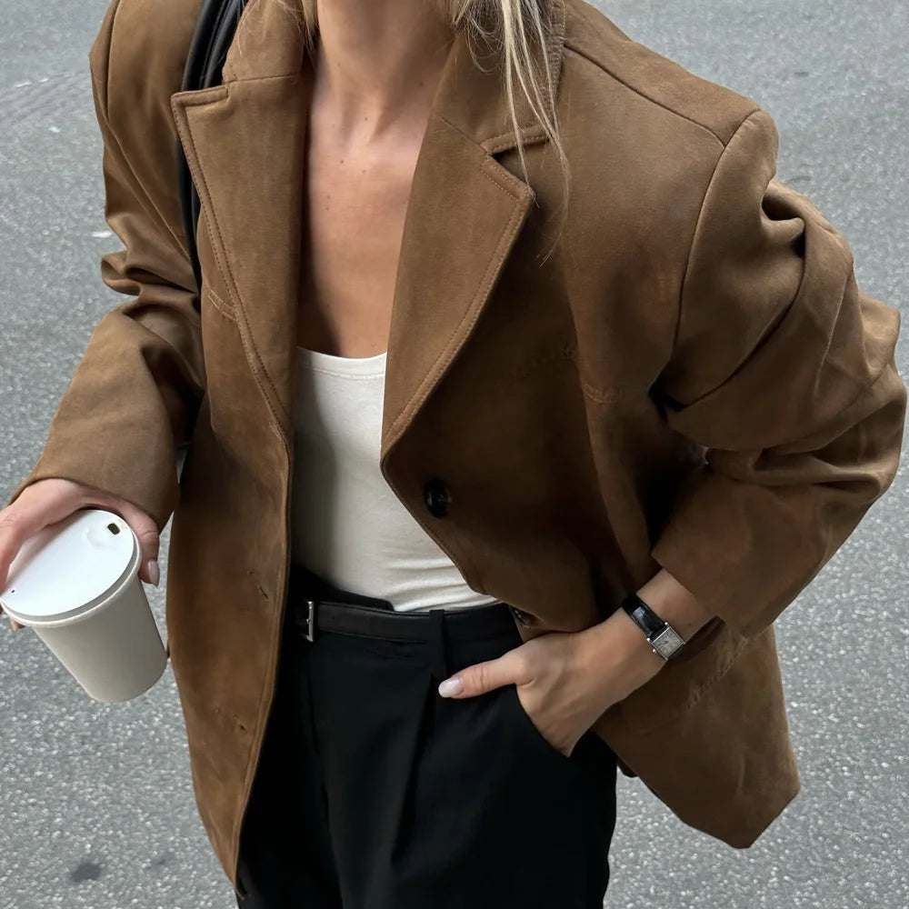 Damenjacke aus Wildleder – Vintage Braune Demi-Saison Jacke für Herbst und Winter 5