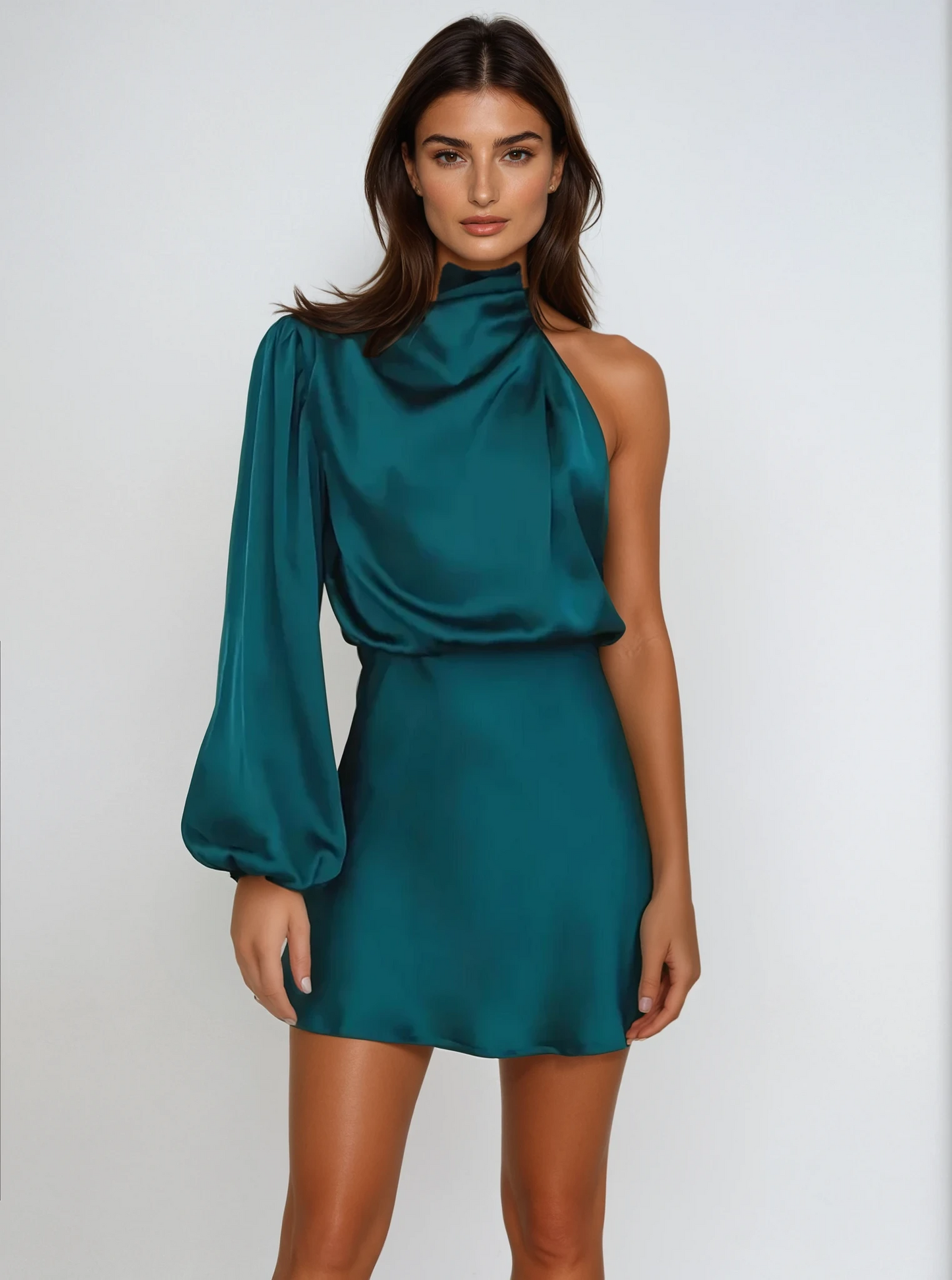 Elegantes Ein-Schulter Abendkleid aus Satin – Fließende Silhouette für Galas und besondere Anlässe, in S, M, L, XL verfügbar 0