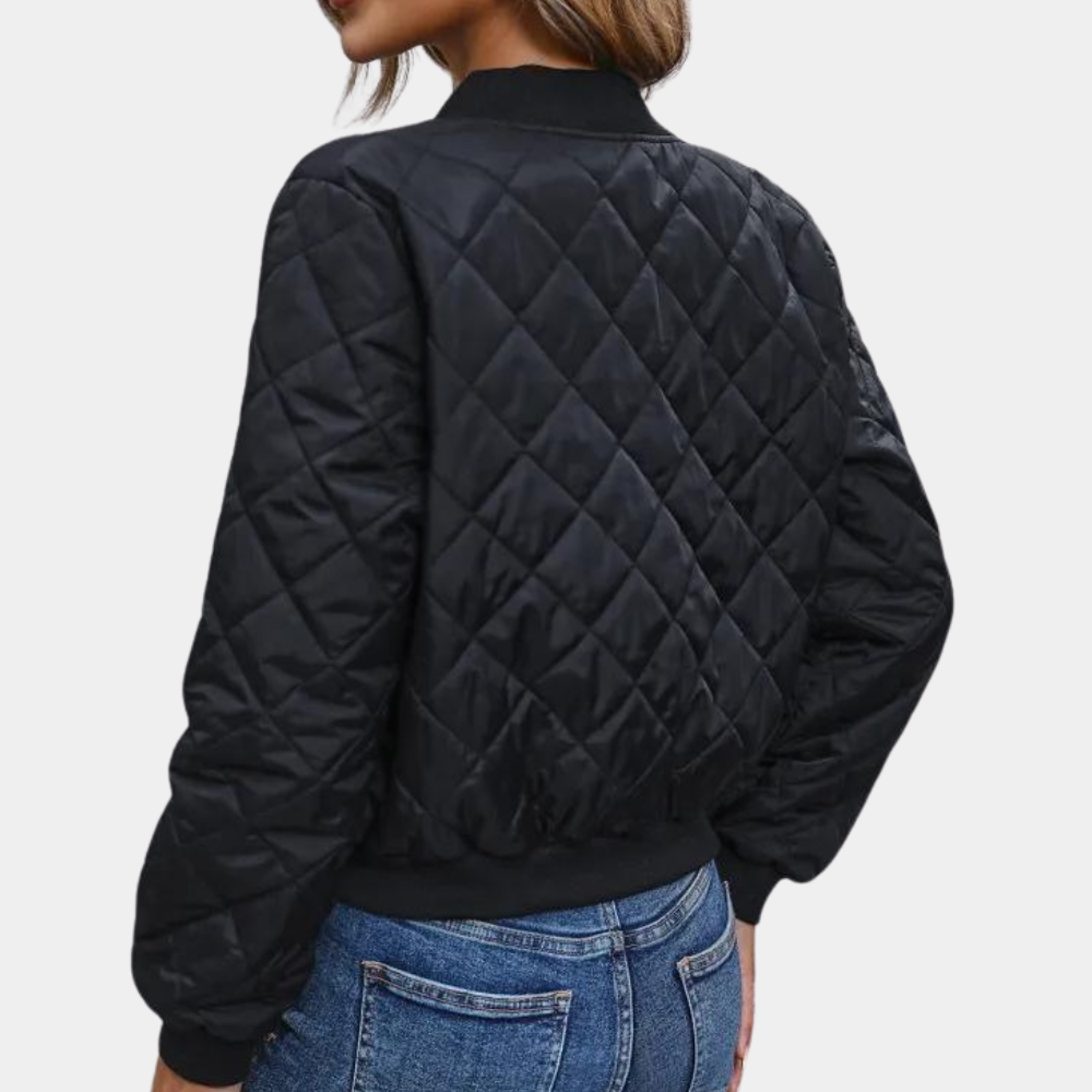 Elfenbein | Bomber-Winterjacke mit durchgehendem Reißverschluss für Damen 1