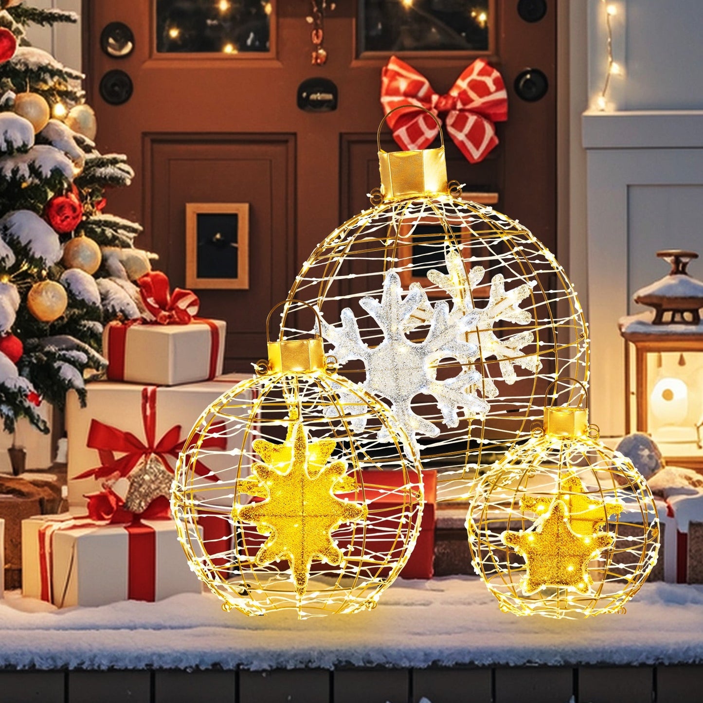 FestiveSpheres – 3 Stück LED-Weihnachtskugeln als hängende und stehende Dekoration 1