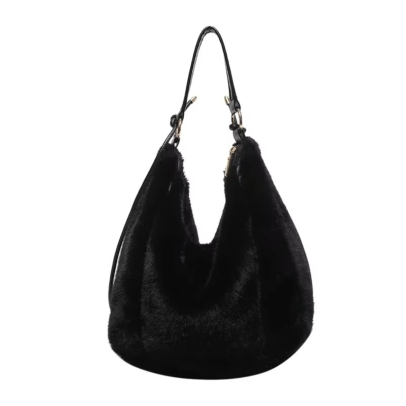 Flauschige Umhängetasche Damen mit Reißverschluss – Geräumige und Weiche Crossbody Bag für Freizeit und Winteroutfits 0