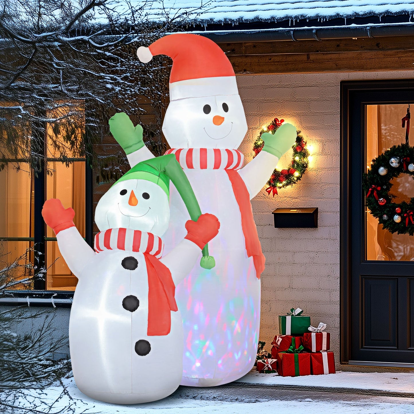 FrostyFamily – Große Weihnachtsdekoration Schneemann mit Kind und LED-Lichtern 2