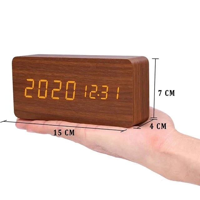 Funkwecker Digital Holzoptik mit Temperaturanzeige Einstellbarer Helligkeit 6