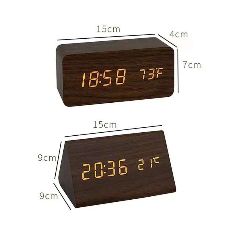 Funkwecker Digital Holzoptik mit Temperaturanzeige Einstellbarer Helligkeit 7