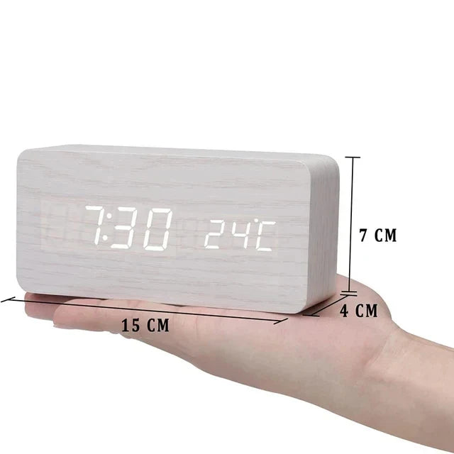 Funkwecker Digital Holzoptik mit Temperaturanzeige Einstellbarer Helligkeit 8