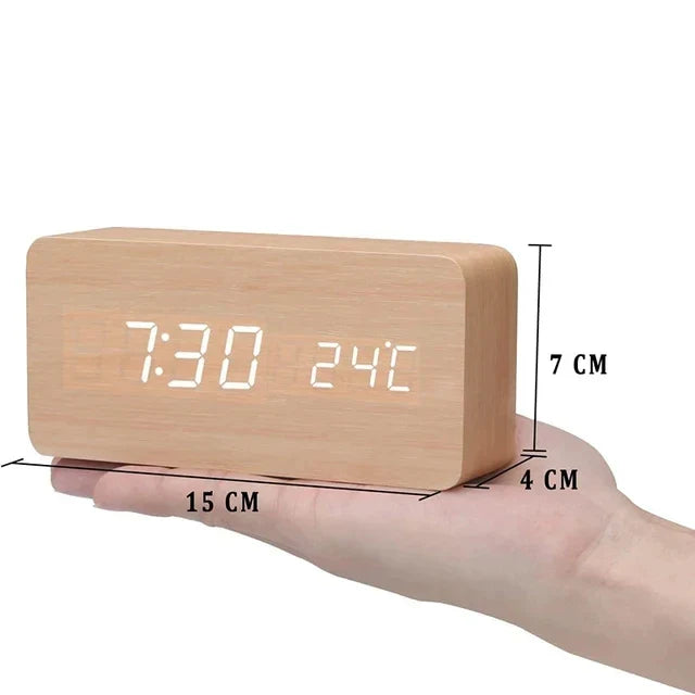 Funkwecker Digital Holzoptik mit Temperaturanzeige Einstellbarer Helligkeit 9