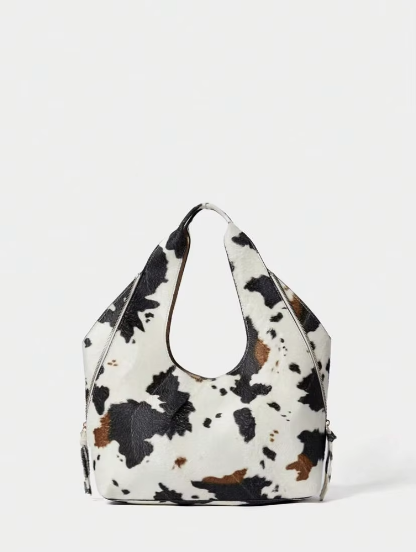 Geräumige Handtasche Damen mit Einzigartigem Kuhdruck – Praktische Tasche für Alltag und Freizeit, 27x37x11 cm 1