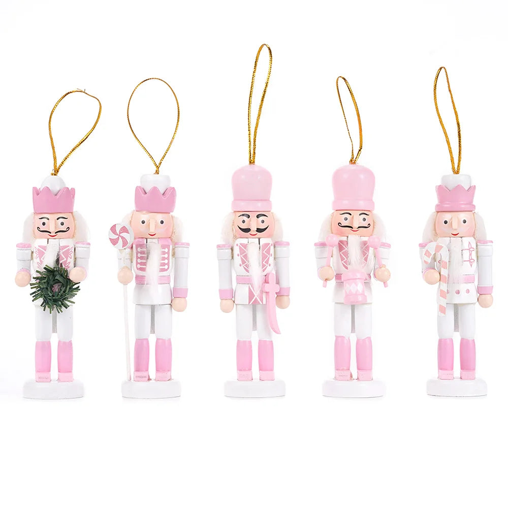 Handgemachte Marionetten Puppen Notenkraker Set 5-teilig Aus Holz für Weihnachtsdekoration 0