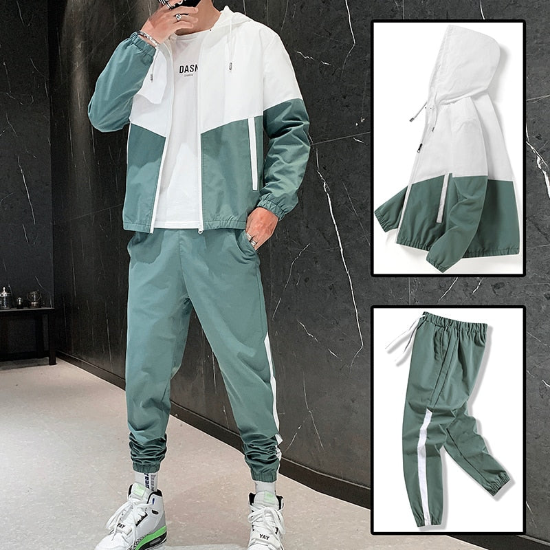 Herren Trainingsanzug Sportliches Zwei-Teilig Set Windjacke und Jogginghose Atmungsaktiv-5