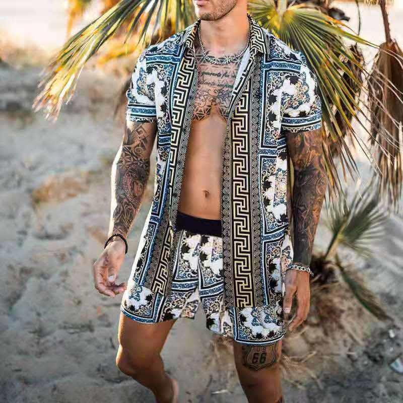 Männer Sommer Set Kurzarm Hemd Atmungsaktiv Baumwolle Shorts-1