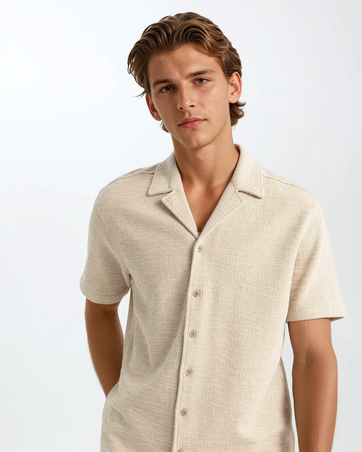 Herren Sommerset Luftiges Hemd Shorts Waffelstoff Beige-2