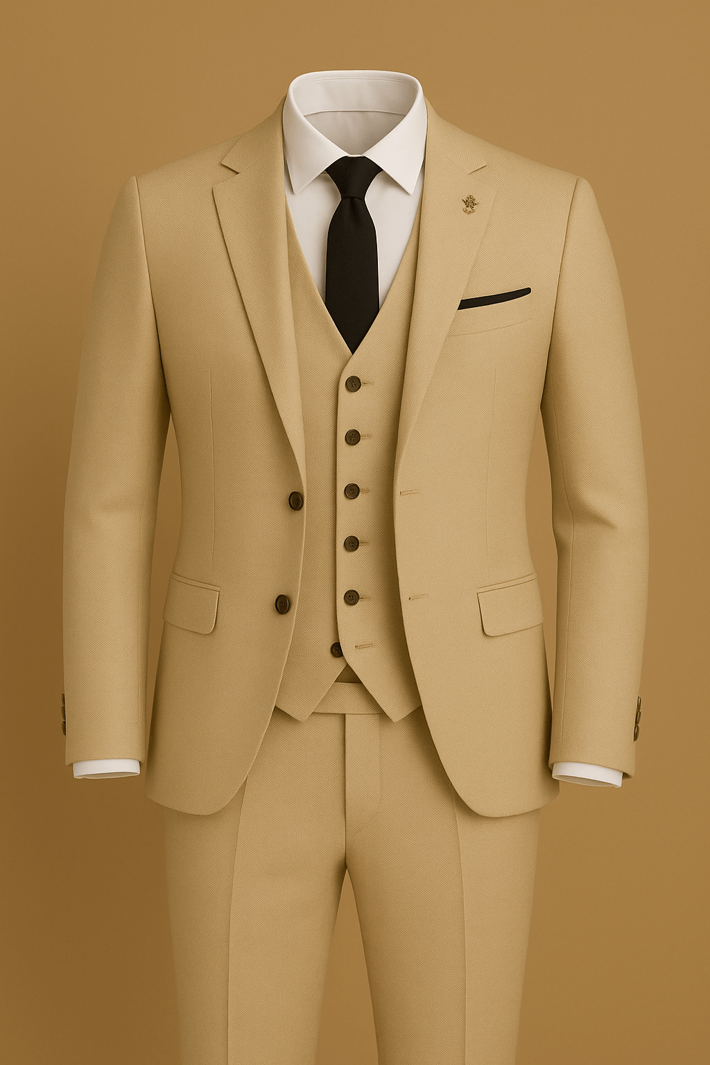 Variant image for Eleganter Herren Anzug Beige 3-teiliges Set aus Polyester für Hochzeit & Business-1