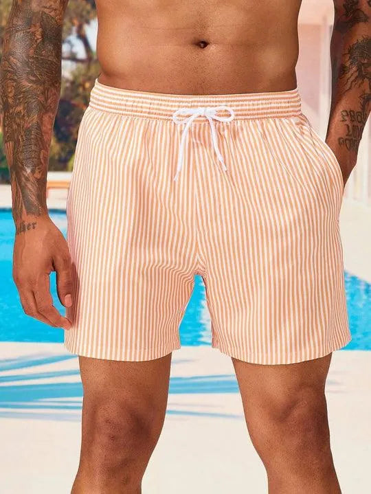 Herren Badeshorts Streifen Schnelltrocknend Verstellbarer Kordelzugbund Baumwolle 0