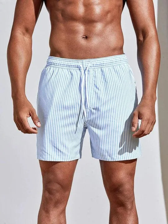 Herren Badeshorts Streifen Schnelltrocknend Verstellbarer Kordelzugbund Baumwolle 1