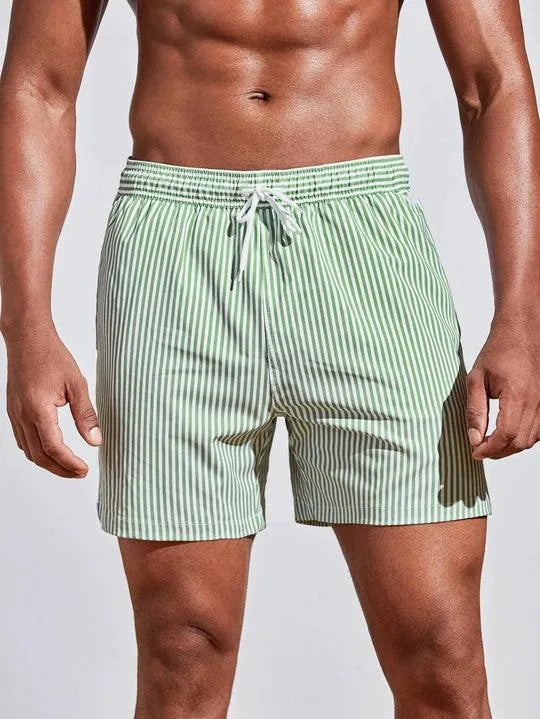 Herren Badeshorts Streifen Schnelltrocknend Verstellbarer Kordelzugbund Baumwolle 2