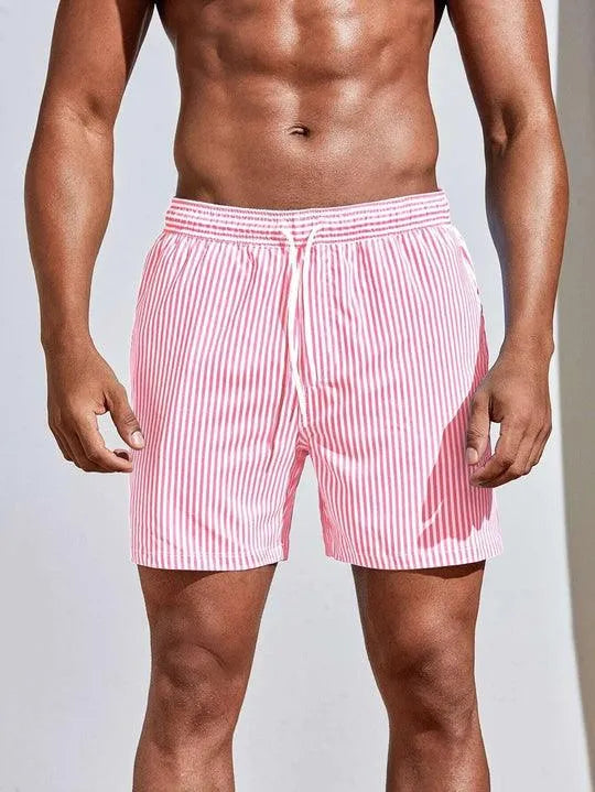 Herren Badeshorts Streifen Schnelltrocknend Verstellbarer Kordelzugbund Baumwolle 3