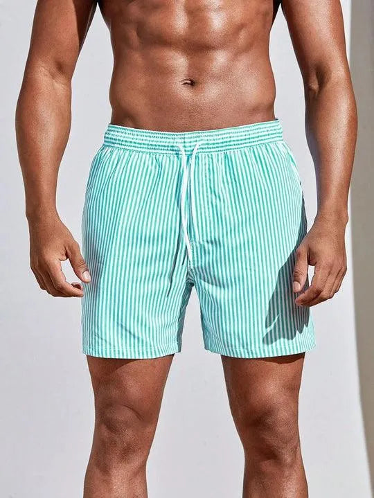 Herren Badeshorts Streifen Schnelltrocknend Verstellbarer Kordelzugbund Baumwolle 4
