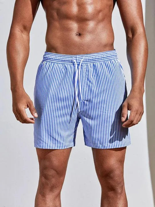Herren Badeshorts Streifen Schnelltrocknend Verstellbarer Kordelzugbund Baumwolle 5