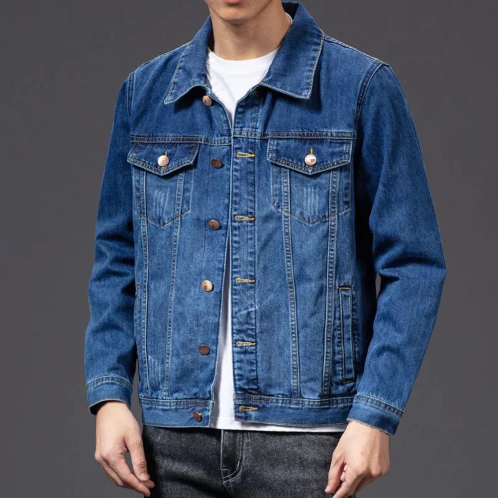 Herren Jeansjacke Klassisch Blau Mit Bronzefarbenen Knöpfen Denim Stoff 1