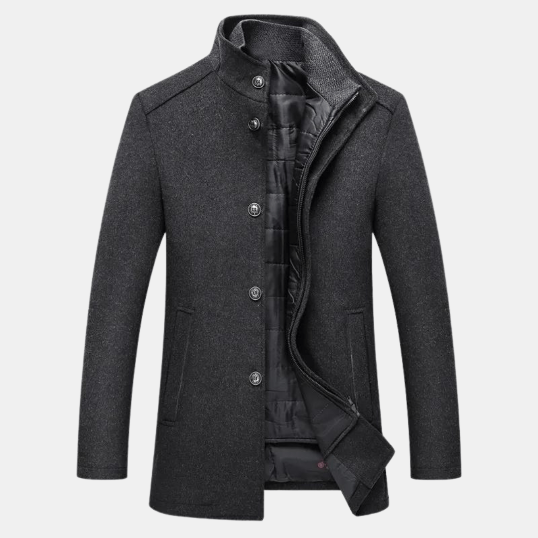 Herren Lagenmantel Hoher Halsausschnitt Eleganter Schnitt 1