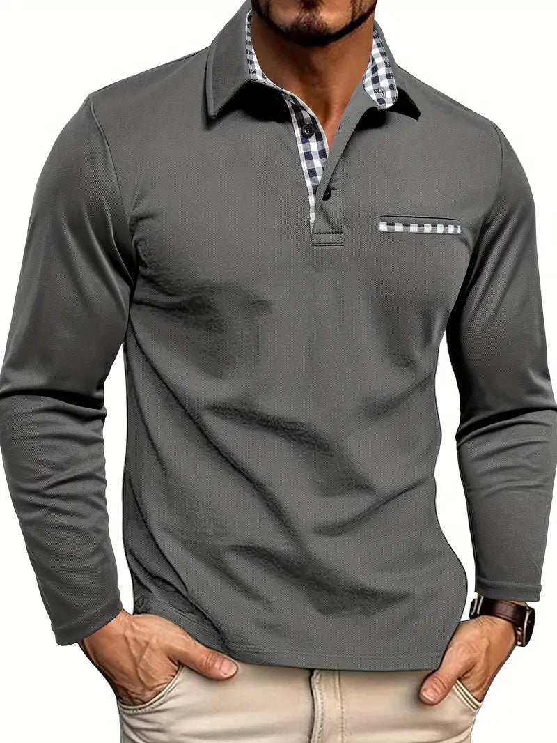 Herren Langarm Poloshirt Bequeme Passform Hochwertige Baumwolle 1