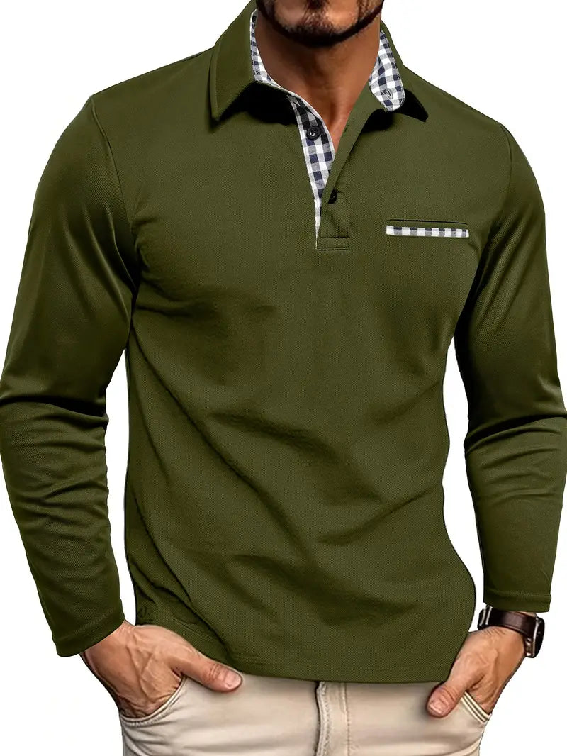 Herren Langarm Poloshirt Bequeme Passform Hochwertige Baumwolle 2
