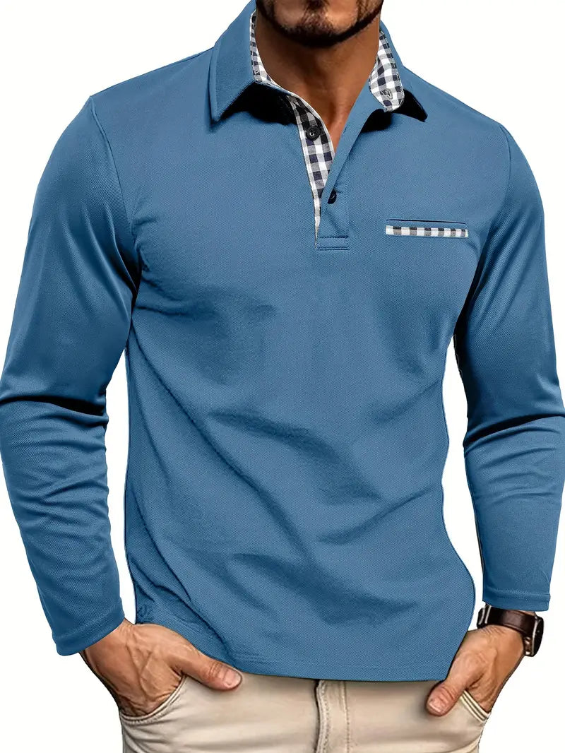 Herren Langarm Poloshirt Bequeme Passform Hochwertige Baumwolle 3