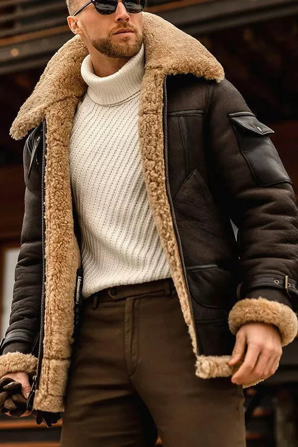 Herren Lederjacke Fliegende Stilvoll Echtes Leder Camel 3
