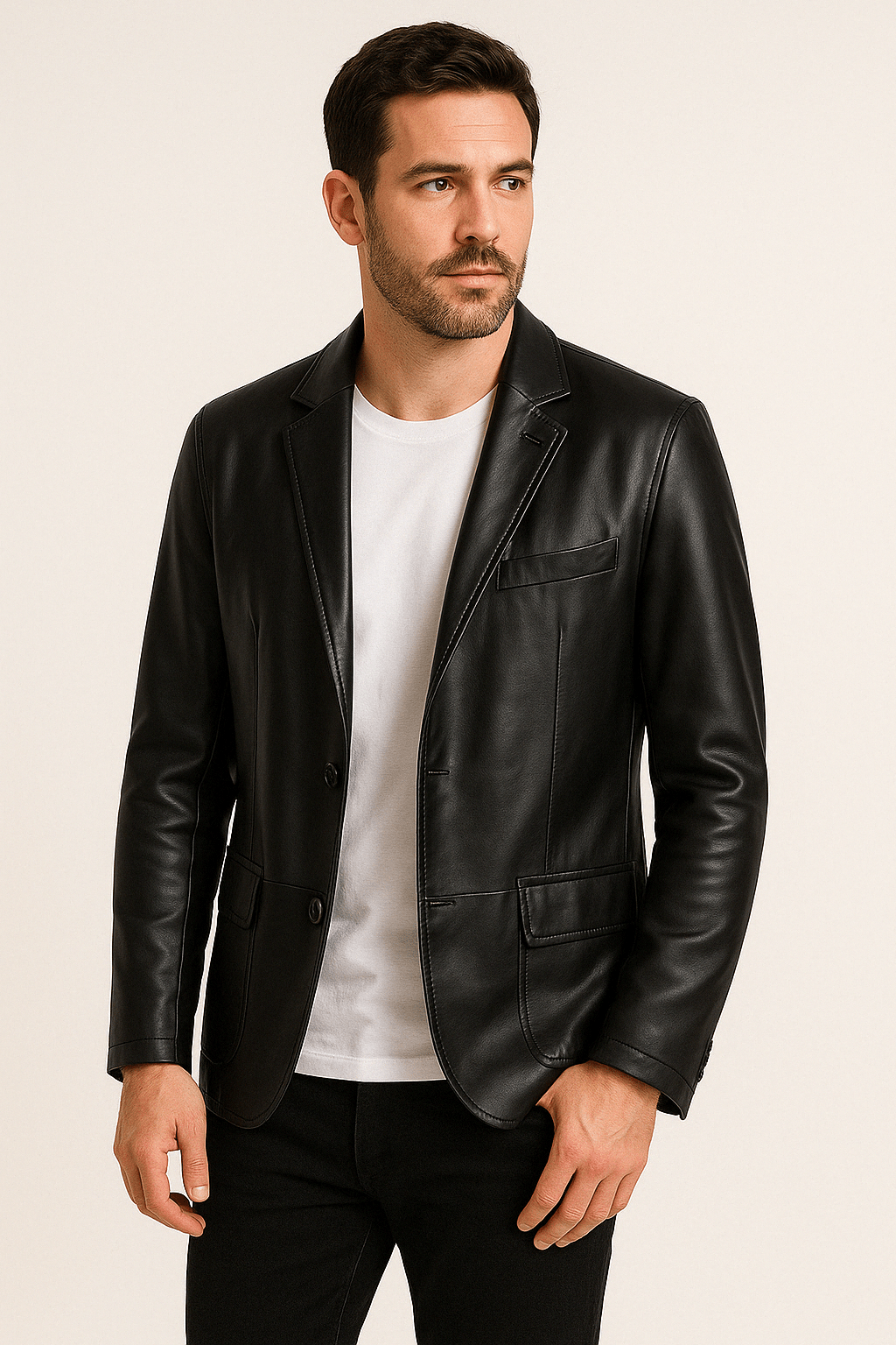 Herren Lederjacke Klassisch Figurbetont PU-Leder 1