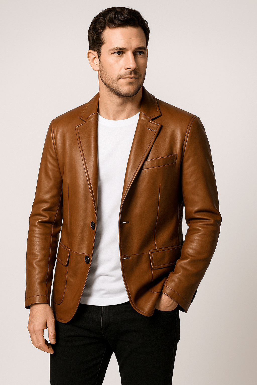 Herren Lederjacke Klassisch Figurbetont PU-Leder 2