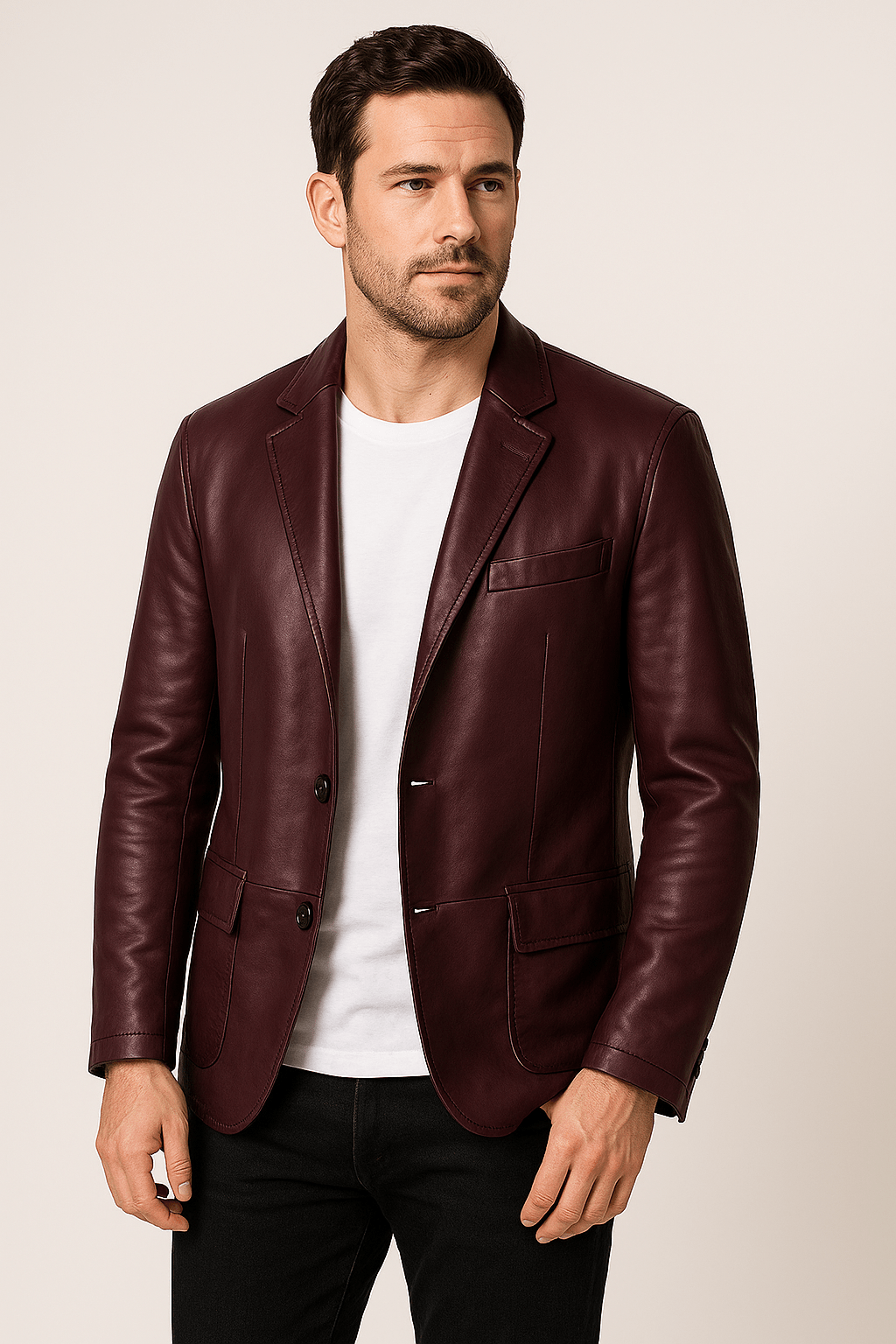 Herren Lederjacke Klassisch Figurbetont PU-Leder 4