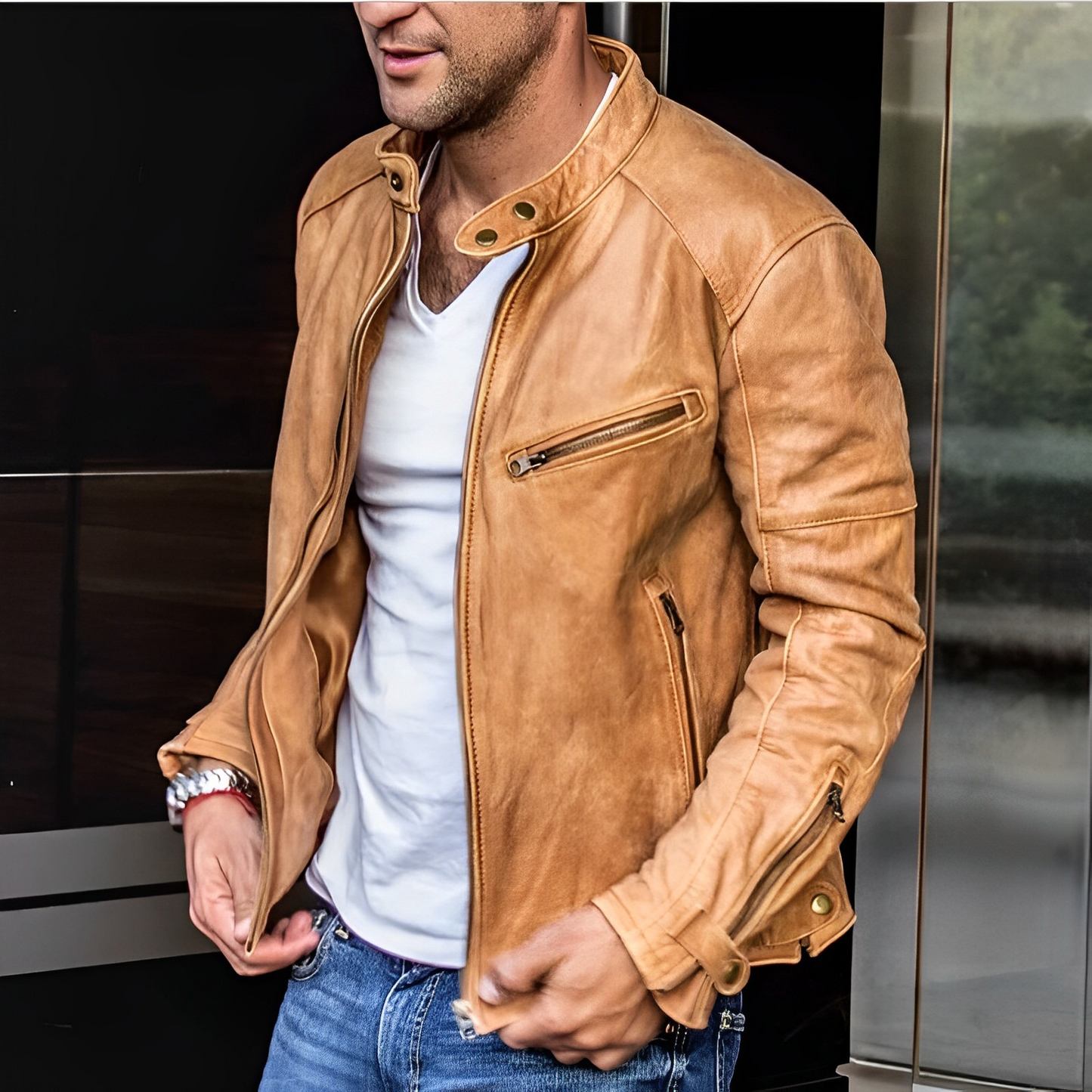 Herren Lederjacke Schwarz Elegante Passform Aus Hochwertigem Leder 1