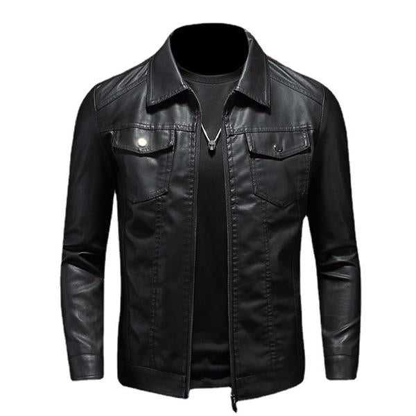 Herren Lederjacke Schwarz Klassisches Design Hochwertiges Leder Reverskragen 0
