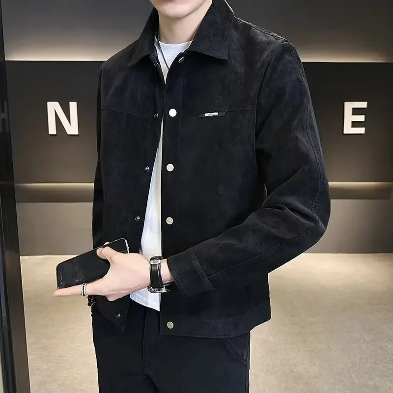 Herren Lederjacke Schwarz Modernes Design Hochwertiges Leder mit Reißverschluss 2