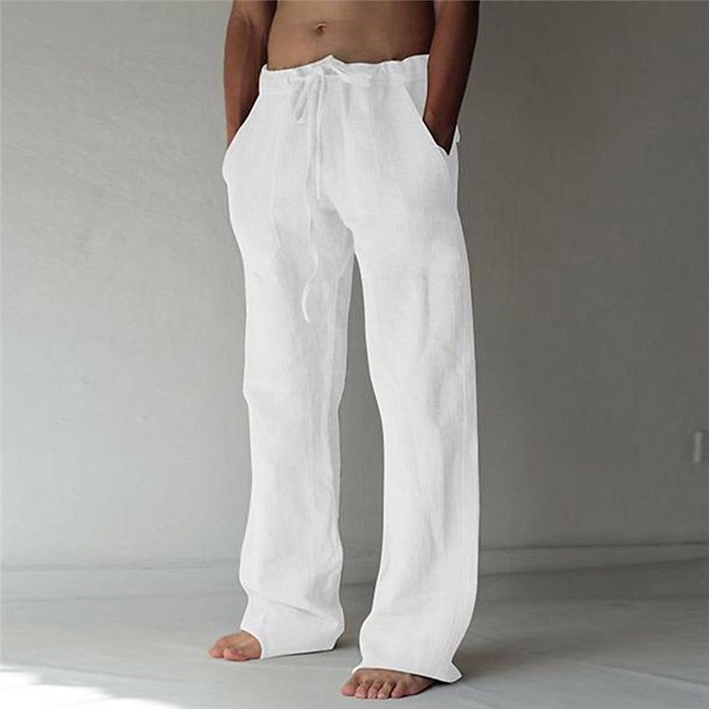 Herren Leinenhose Lässig Atmungsaktiv Sommer Freizeit Hosen 1