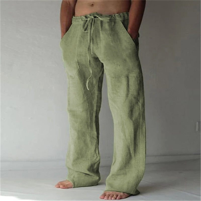 Herren Leinenhose Lässig Atmungsaktiv Sommer Freizeit Hosen 2
