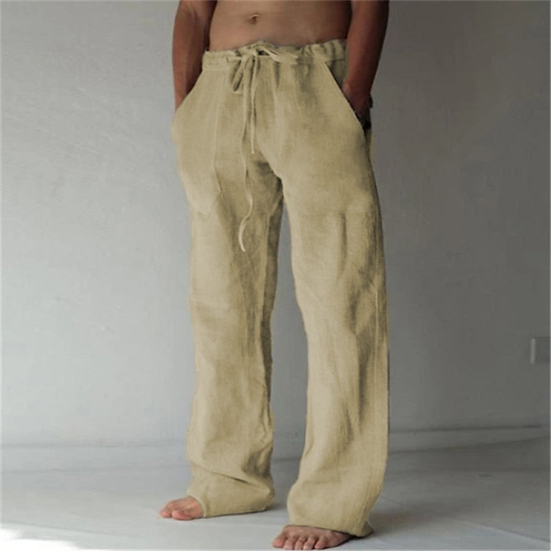 Herren Leinenhose Lässig Atmungsaktiv Sommer Freizeit Hosen 3