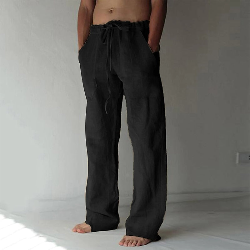 Herren Leinenhose Lässig Atmungsaktiv Sommer Freizeit Hosen 4