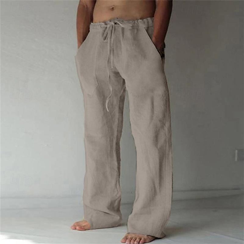 Herren Leinenhose Lässig Atmungsaktiv Sommer Freizeit Hosen 5