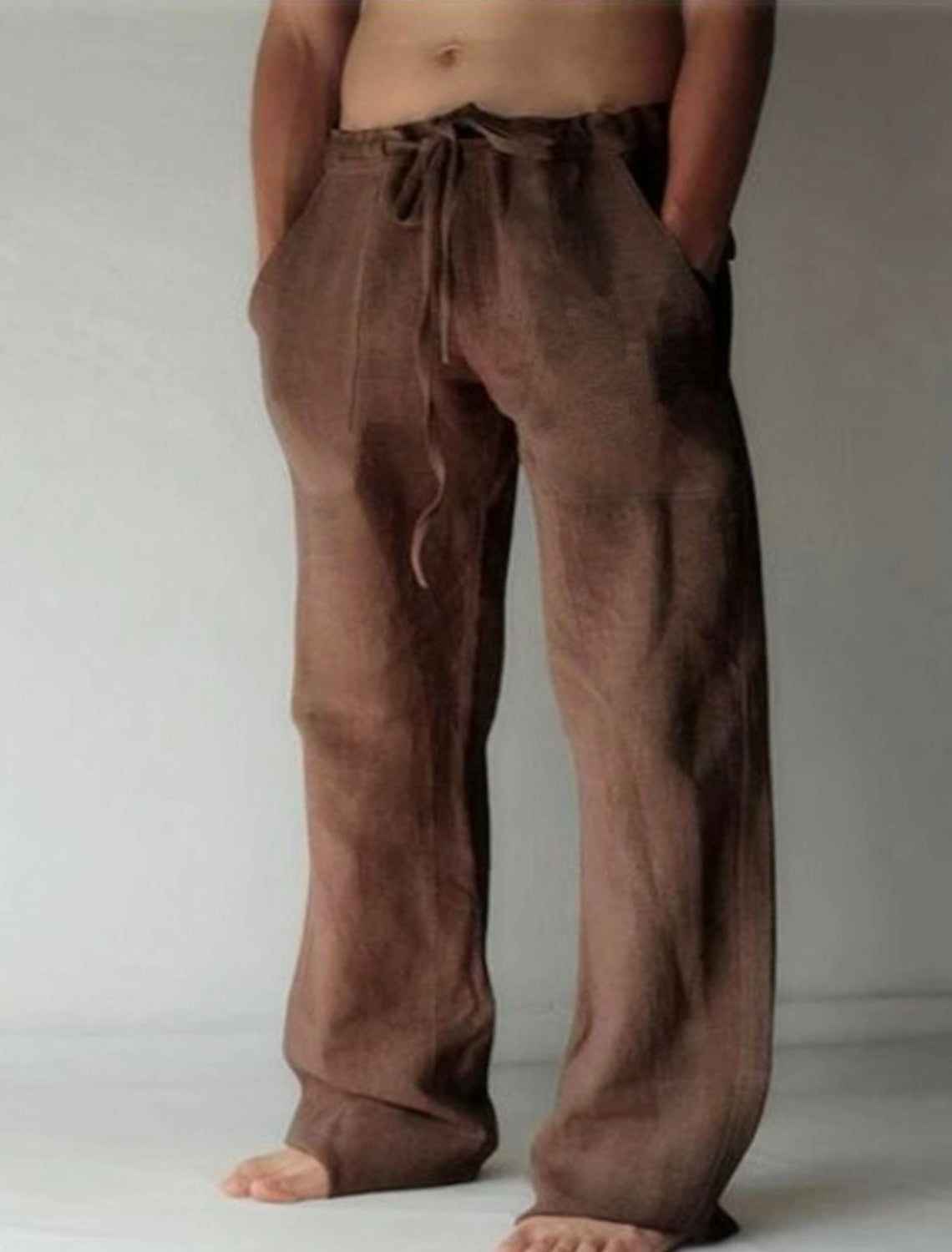 Herren Leinenhose Lässig Atmungsaktiv Sommer Freizeit Hosen 6