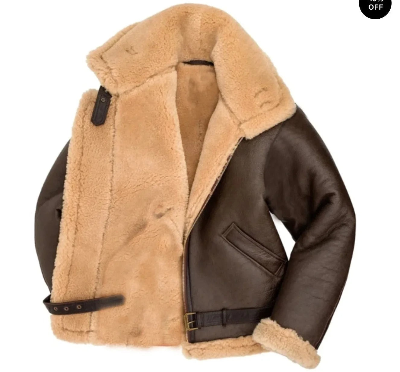 Herren Pilotenjacke Echtes Schaffell Verstellbare Passform RAF-Stilkragen 2