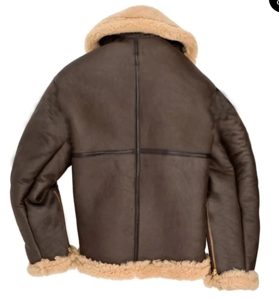 Herren Pilotenjacke Echtes Schaffell Verstellbare Passform RAF-Stilkragen 3