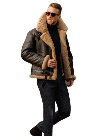 Herren Pilotenjacke Echtes Schaffell Verstellbare Passform RAF-Stilkragen 6