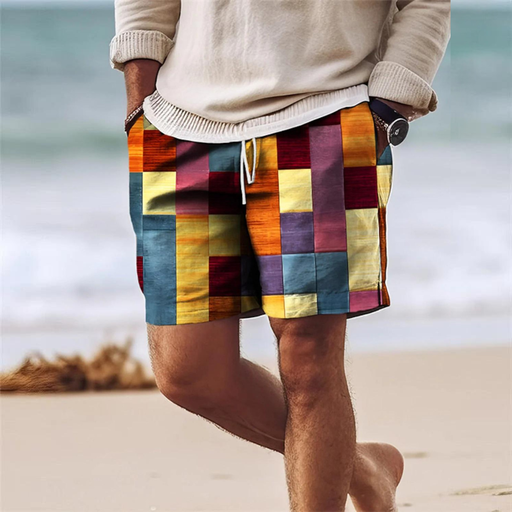 Herren Shorts Geometrischer Print Leichtes Material mit Flexiblem Bund 3